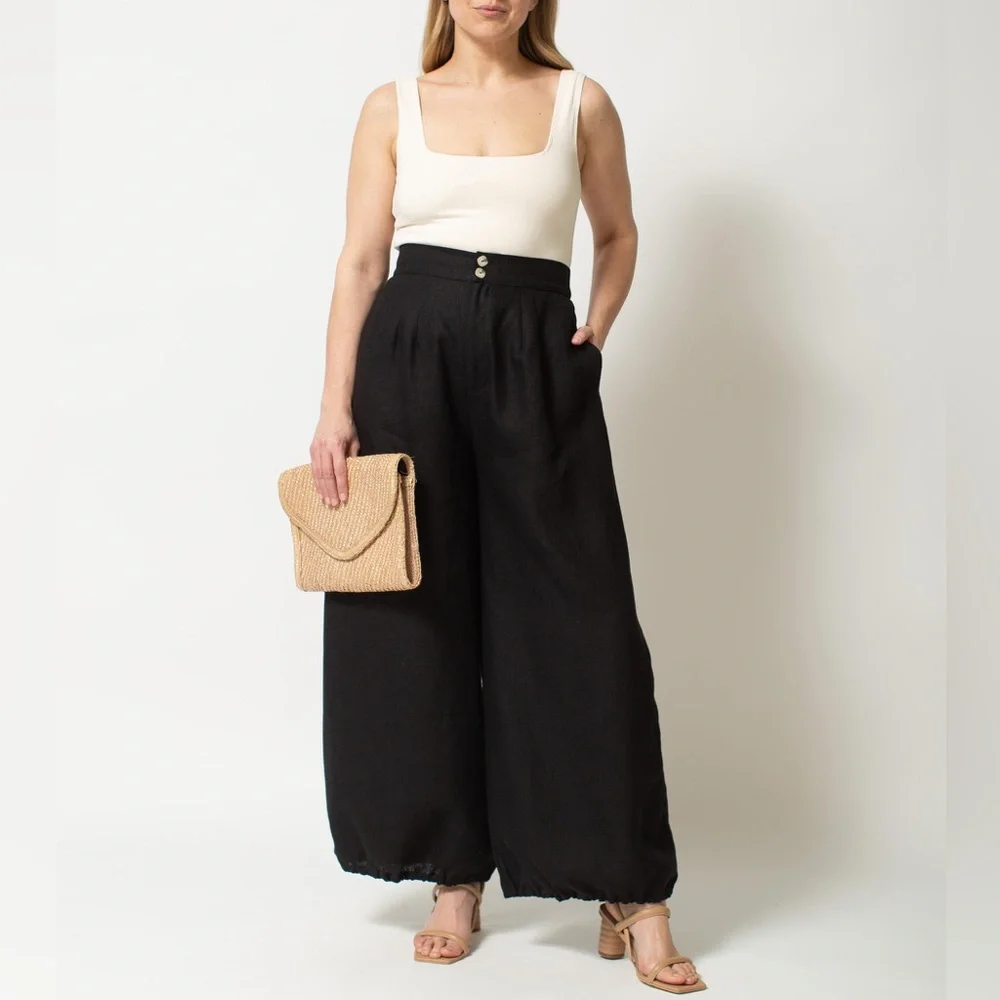 New Selva Negra Rita Barrel Pant 100% Linen Size 14 Black - Picture 10 of 16